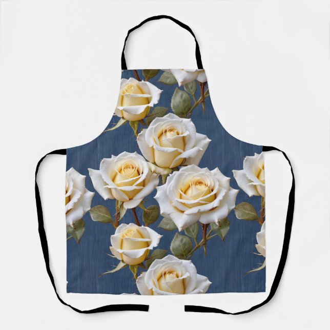 Delicate White And Pale Yellow Roses  Apron (Front)