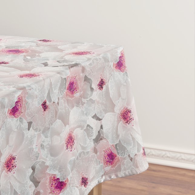 Delicate white and pink floral tablecloth (In Situ)