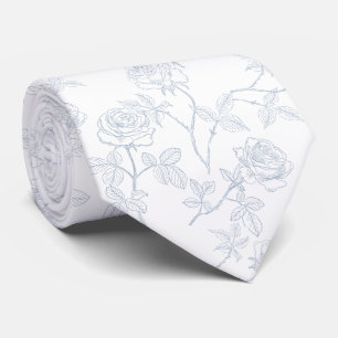 Delicate white blue roses neck tie
