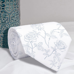 Delicate white blue roses neck tie