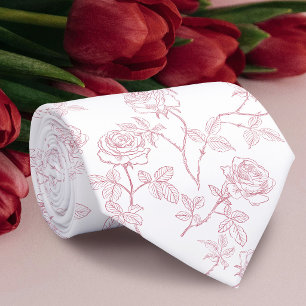 Delicate white burgundy roses neck tie