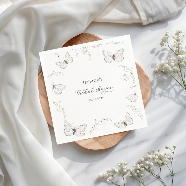 Delicate White Butterfly Garden Bridal Shower Napkins (Creator Uploaded)