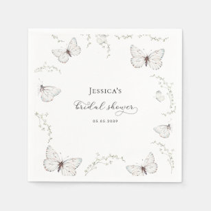 Delicate White Butterfly Garden Bridal Shower Napkins