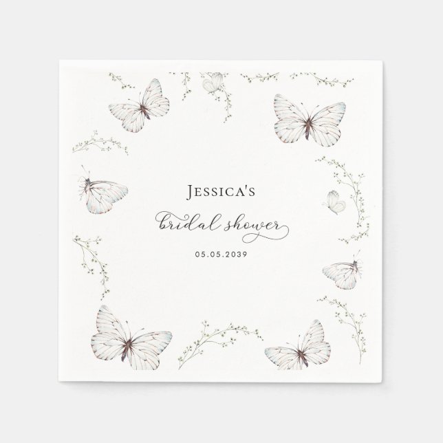 Delicate White Butterfly Garden Bridal Shower Napkins (Front)