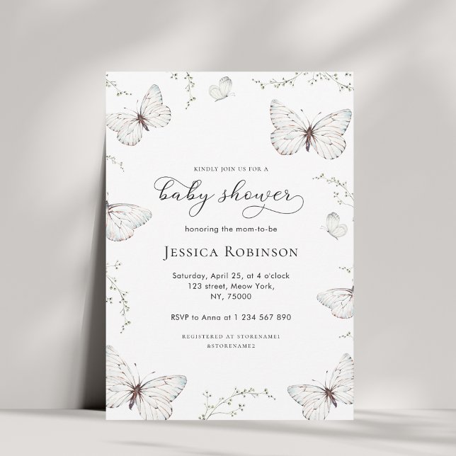 Delicate White Butterfly Garden Girl Baby Shower Invitation (Creator Uploaded)