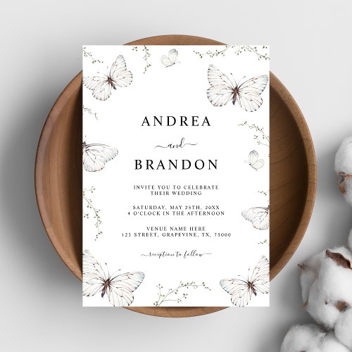 Delicate White Butterfly Garden Wedding All in One Invitation