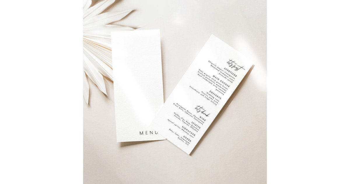 Delicate White Calligraphy Modern Wedding Menu Invitation | Zazzle