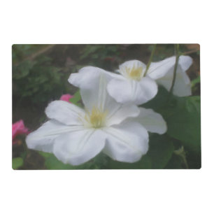 Delicate White Clematis Flower Art Photo Painting Placemat