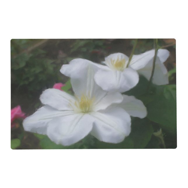 Delicate White Clematis Flower Art Photo Painting Placemat (Front)
