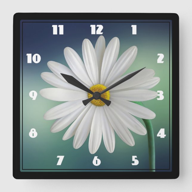 Delicate White Daisy Square Wall Clock (Front)