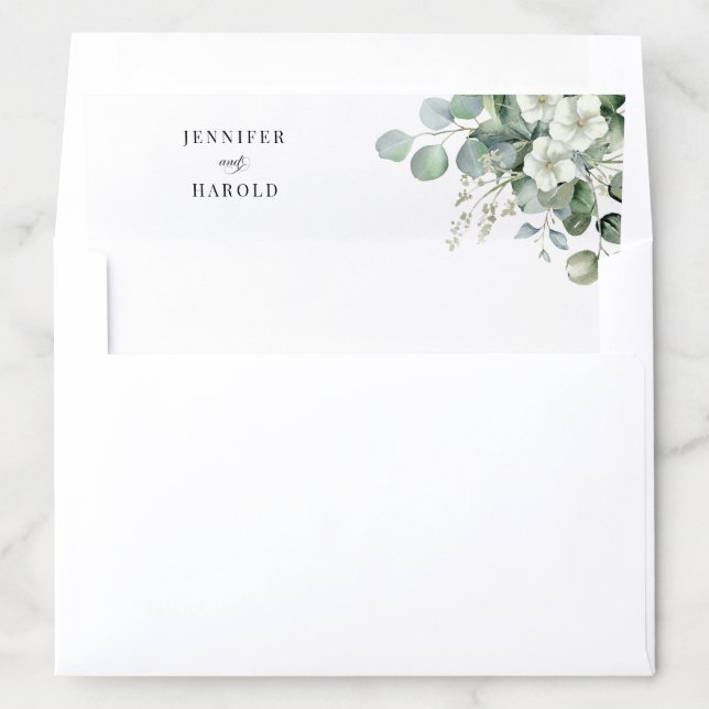 Delicate White Eucalyptus Floral Summer Wedding Envelope Liner (In Envelope)