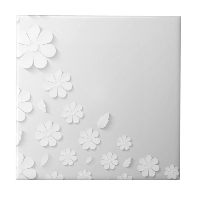 Delicate White Flowers Ceramic Tile (Front)