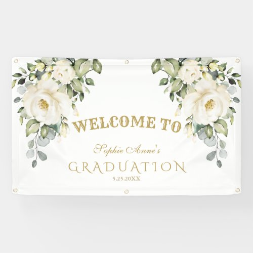 Delicate White Flowers Graduation Welcome Sign