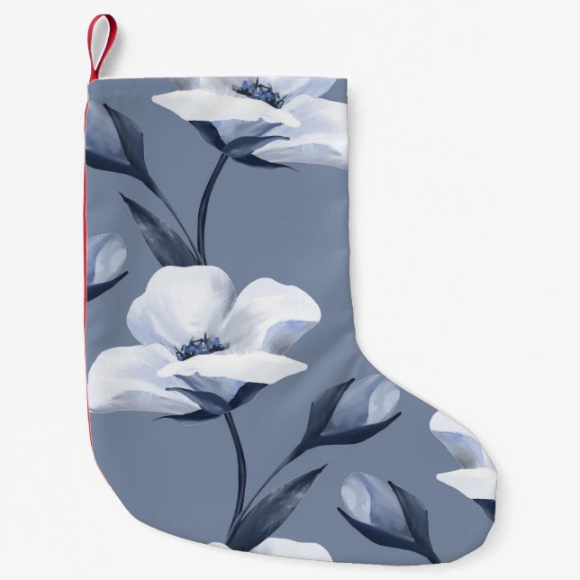 Delicate white flowers: seamless pattern. small christmas stocking (Front)