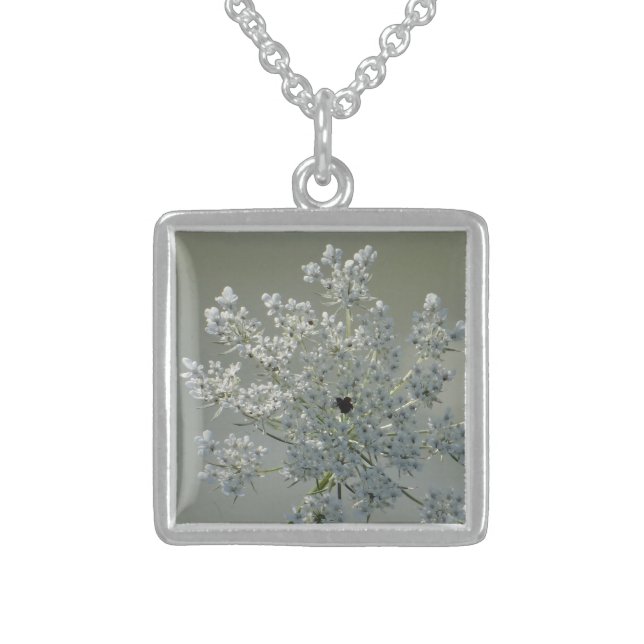 Delicate white flowers sterling silver necklace (Front)