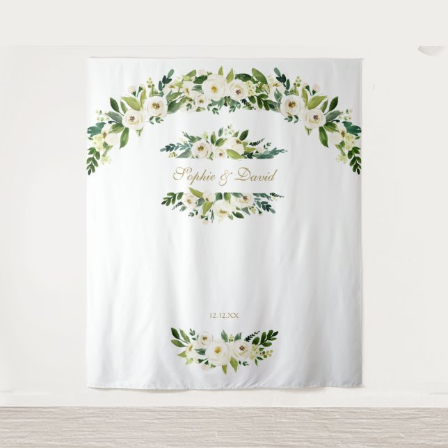 Delicate White Flowers Wedding Photo Booth Prop Tapestry (Front)