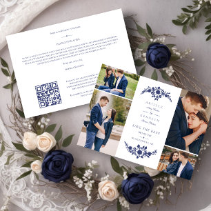 Delicate White & Gold 4 Photos Collage Wedding Save The Date