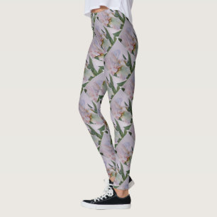 DELICATE WHITE IRIS FLORAL LEGGINGS