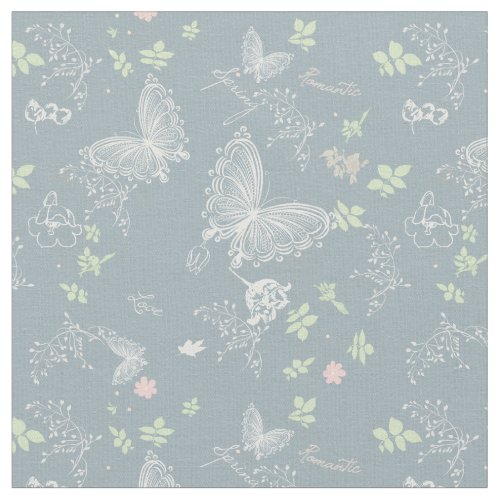 Delicate White Lacy Butterflies Fabric