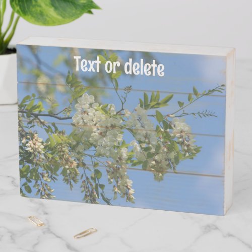 Delicate White Locust Flower Blossoms Personalized Wooden Box Sign