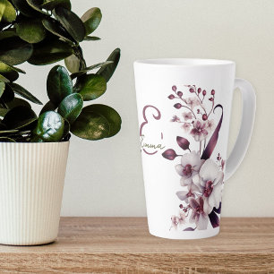 Delicate White Orchid Flowers Monogram Latte Mug