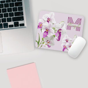 Delicate White Orchids Monogram Mousepad
