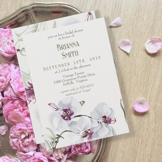 Delicate White Orchids Painting Bridal Shower Invitation (Creator Uploaded)