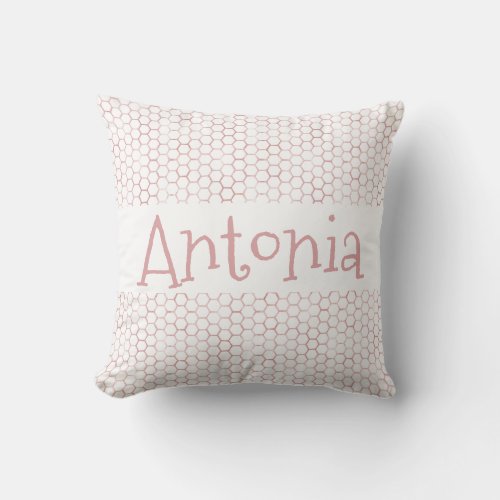 Delicate White Rose Gold Hexagon Beehive Pattern Throw Pillow