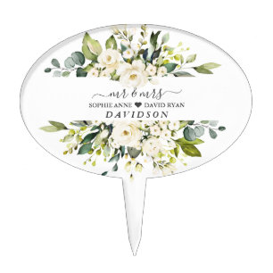 Delicate White Roses Hydrangea Bloom Wedding   Cake Topper