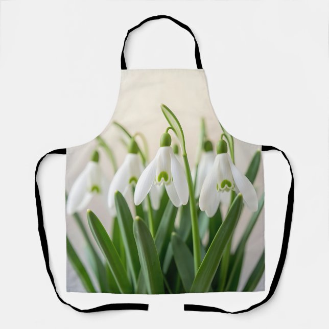 Delicate White Snowdrop Flowers Spring Bloom Apron (Front)