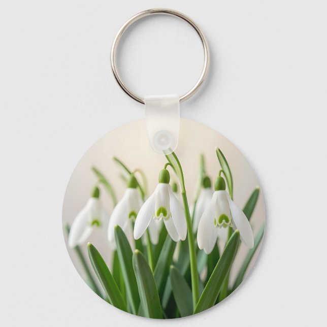 Delicate White Snowdrop Flowers Spring Bloom Keychain (Front)