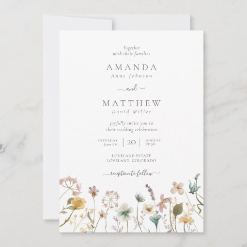 Delicate White Watercolor Pressed Flowers Wedding Invitation | Zazzle