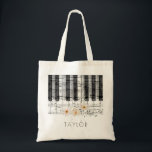 delicate white wildflowers piano name tote bag<br><div class="desc">music piano floral personalized name bag</div>