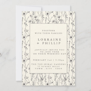Delicate wild flowers seamless pattern wedding invitation