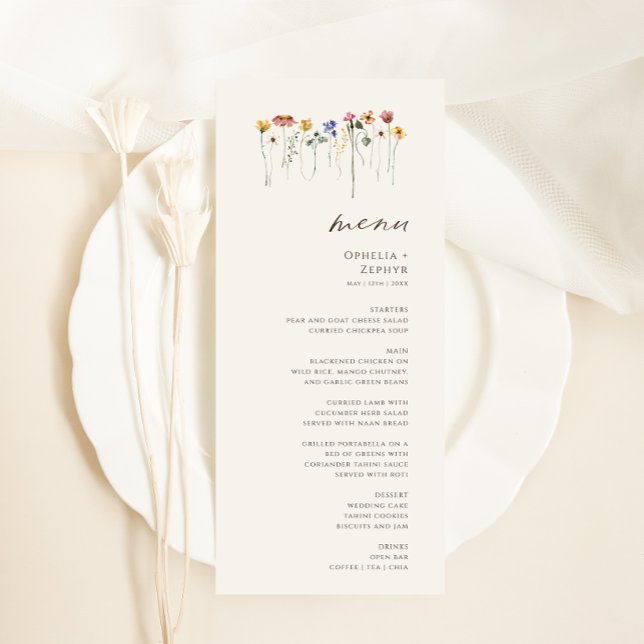 Delicate Wildflower | Beige Garden Wedding Dinner Menu (Creator Uploaded)