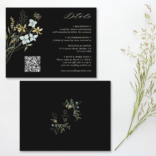 Delicate Wildflower Boho Wedding Black Details  Enclosure Card