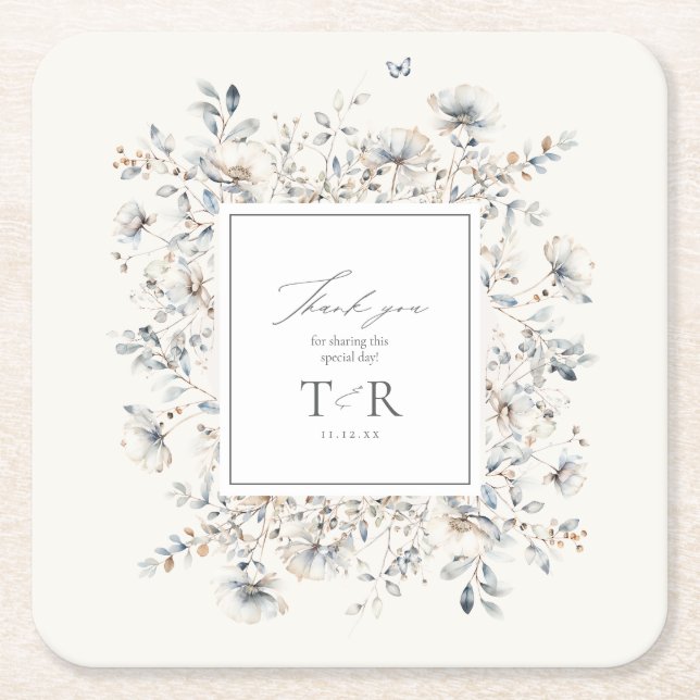 Delicate Wildflower Border Thank You ID1102 Square Paper Coaster (Front)