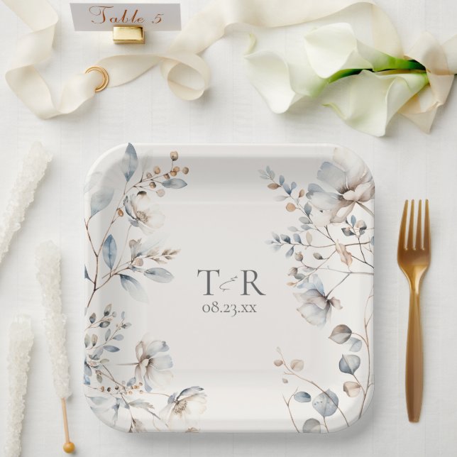 Delicate Wildflower Border Wedding ID1102 Paper Plates (Wedding)