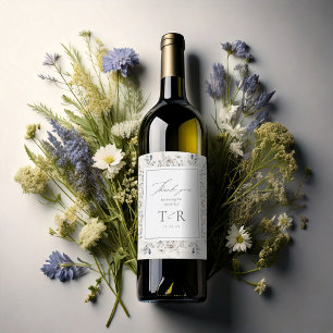 Delicate Wildflower Border Wedding ID1102 Wine Label
