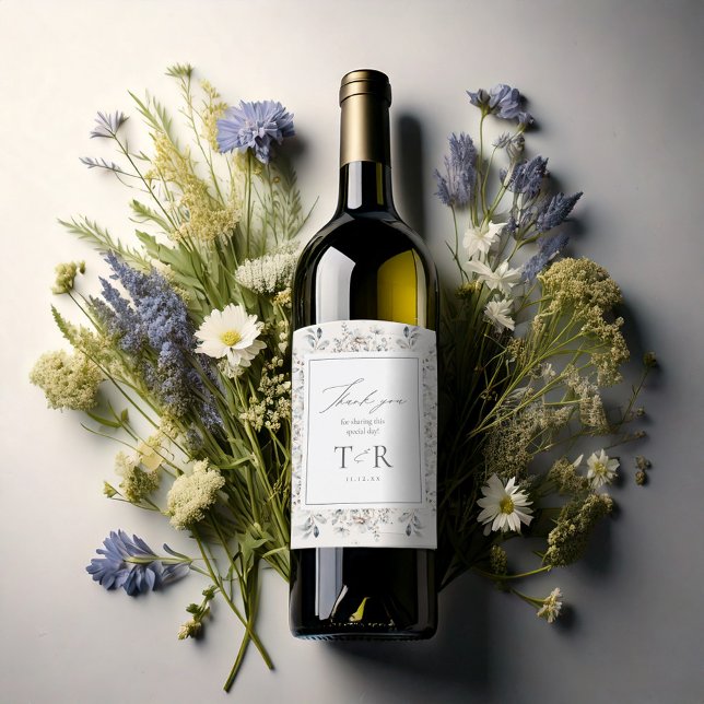 Delicate Wildflower Border Wedding ID1102 Wine Label (Creator Uploaded)