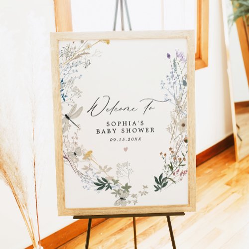 Delicate Wildflower Butterfly Baby Shower Welcome Poster