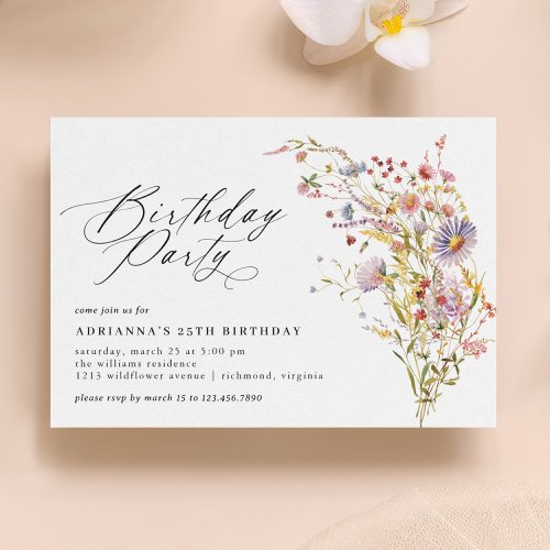 Delicate Wildflower Elegant Any Age Adult Birthday Invitation