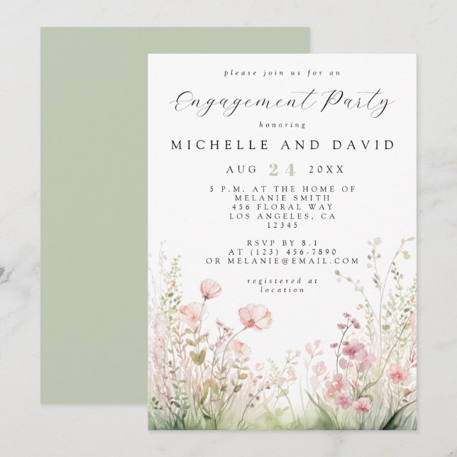 Delicate Wildflower Engagement Party Invitation (Front/Back)