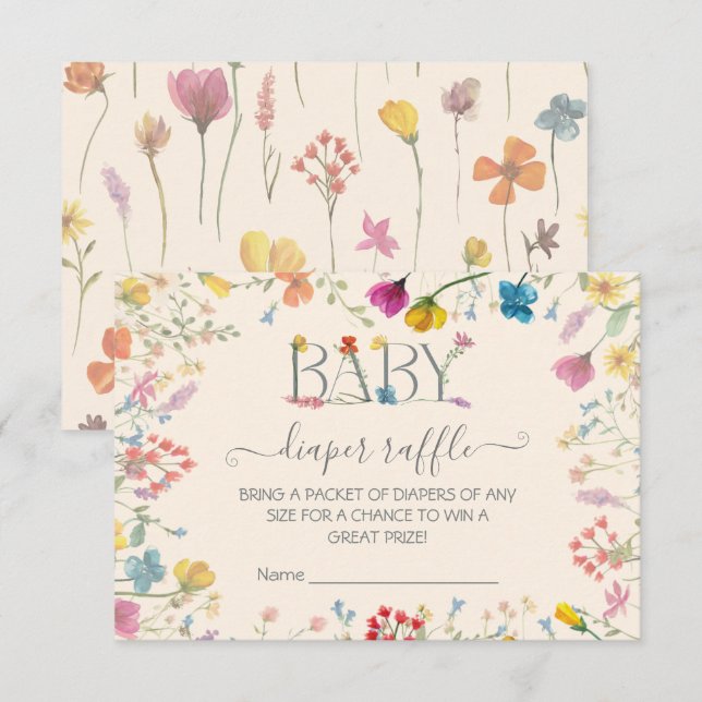 Delicate Wildflower floral garden Diaper Raffle RSVP Card (Front/Back)