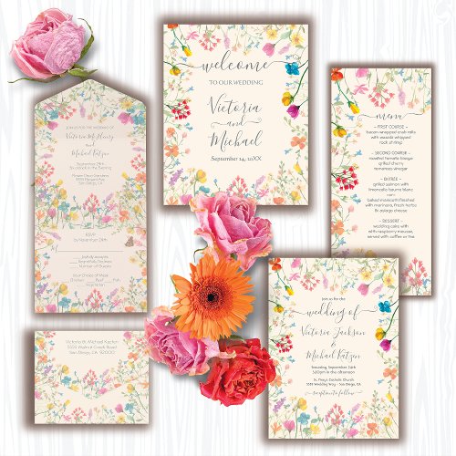 Delicate wildflower floral garden Wedding Invitation