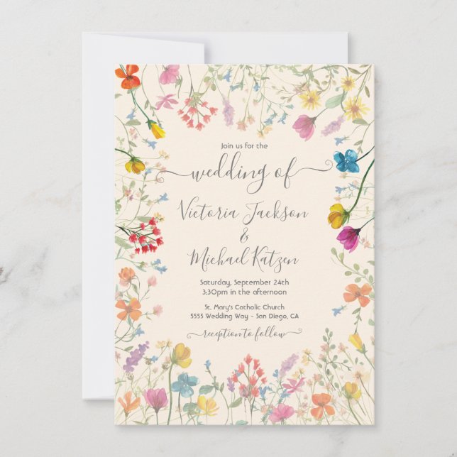 Delicate wildflower floral garden Wedding Invitation (Front)