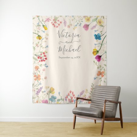 Delicate Wildflower Floral Garden Wedding Tapestry