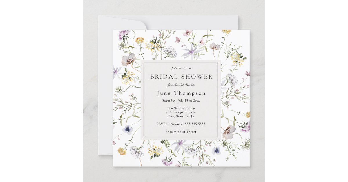 Delicate Wildflower Frame Bridal Shower Invitation Zazzle