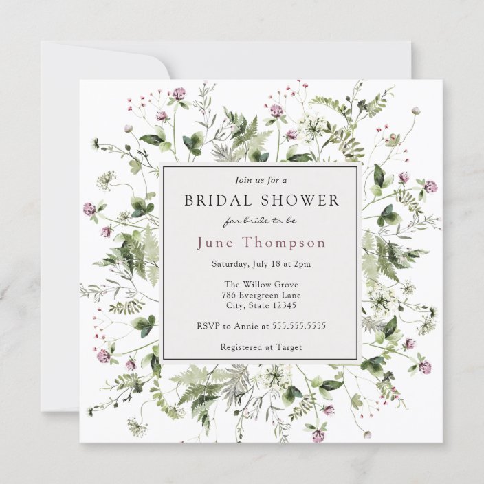 Delicate Wildflower Frame Bridal Shower Invitation Zazzle