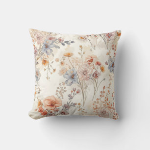 Delicate Wildflower Meadow Soft Pastel Floral Throw Pillow